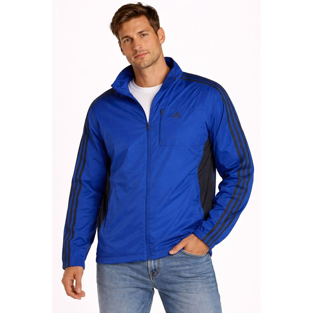 Adidas Windbreaker Jacket Mens XL Blue Drive 2 Stowaway Hood Mesh Lined Track